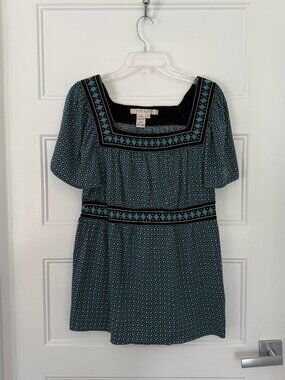Studio M / Max Studio- Turquoise & Black Empire Waist Stretch Top - Women’s 1X